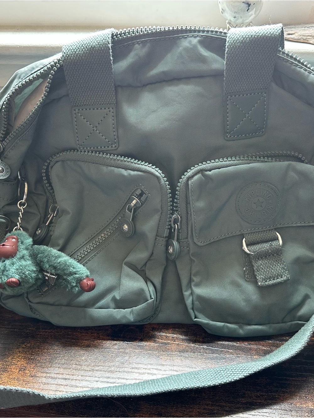 Kipling Teal Nylon Shoulder Bag with Monkey Keychain